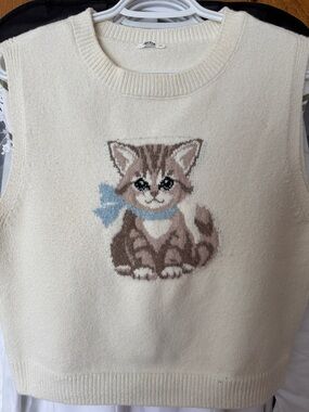 Ardene Cream Cat Sweater Vest